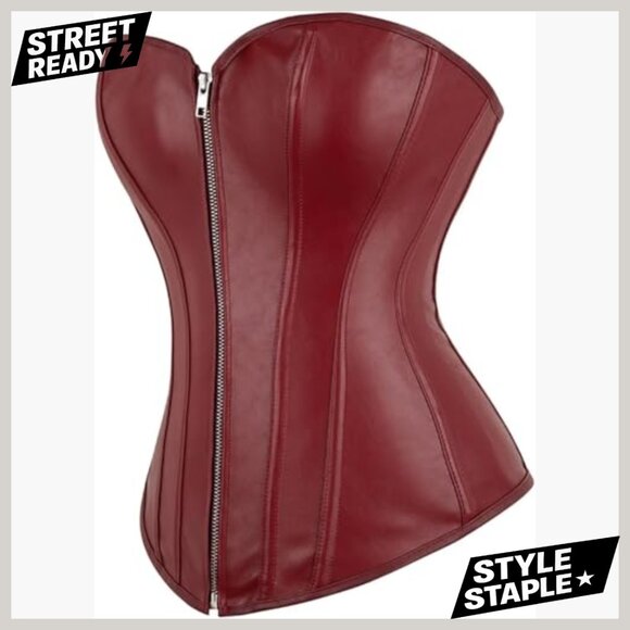 Vintage Gothic Faux Leather Corset Steampunk Rock Basque Lace Up - Picture 3 of 6